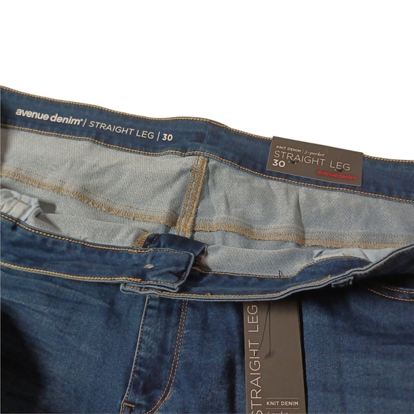 AVENUE DENIM Butter Straight Leg 5 Pocket Knit Denim Button Blue Jeans 30 NWT - Picture 9 of 9